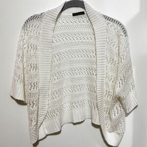 Intriguing Threads Cream Open Knit Boho Crochet Cardigan M/L Summer Layer